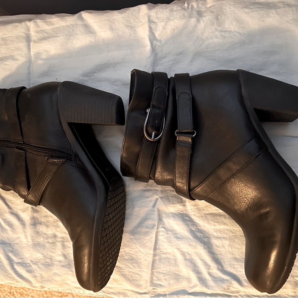 Black leather dressy high heel ankle booties